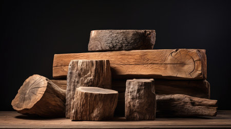 Earthy raw wood display perfect for artisanal product presentationの素材