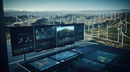 Eco-friendly energy farm control center monitoring production and cybersecurityの素材