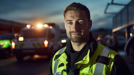 Close-up of dedicated paramedic showing purpose in emergency medical serviceの素材