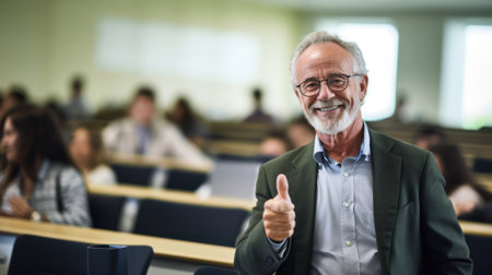 Engaging university professor exemplifying passion for academic teachingの素材