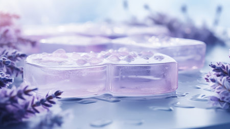 Muted lavender background ice platform for health productsの素材