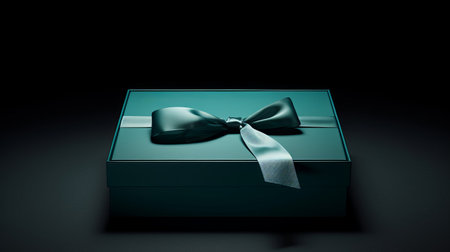 Elegant black box with soft lighting in muted teal settingの素材