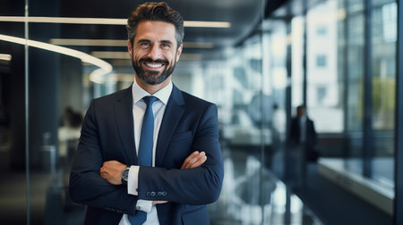 Dedicated cyber law attorney in modern office promoting data protectionの素材