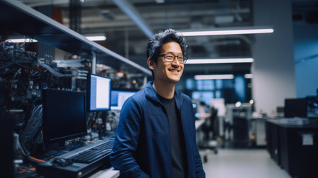 Engaged AI engineer working on machine learning shaping AI advancementsの素材