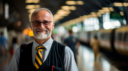 Dedicated manager in bustling station ensuring smooth rail serviceの素材