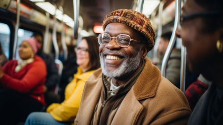 Warm and inclusive public transportation cultural ambassador fostering belonging within the transit system with a smileの素材
