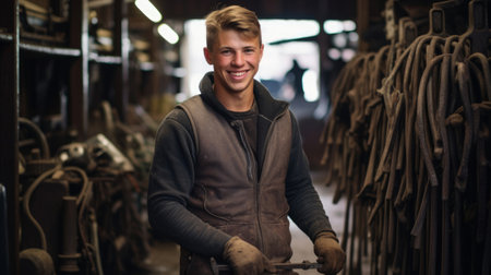 Skilled farrier tending to horseの素材