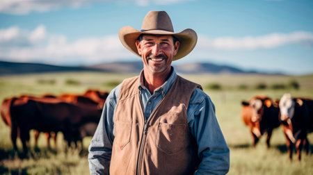 Harmonious rancher and contented steerの素材