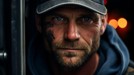 Diesel technician with machinery backgroundの素材