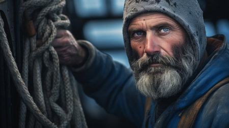 Skilled deep-sea angler's intense gazeの素材