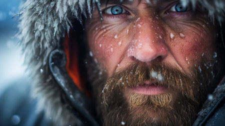 Dedicated ice fisherman by a frozen lakeの素材