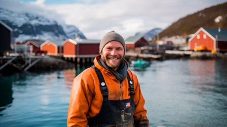 Joyful fishery biologist at a research stationの素材