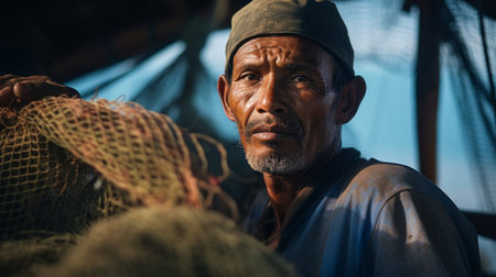 Traditional expertise of a commercial fishermanの素材