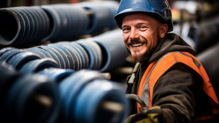 Exuberant pipefitter with harmonious backdropの素材