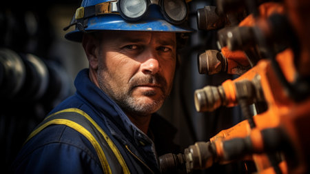 Committed gas line technician's focusの素材