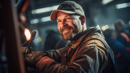 Cheerful pipe welder's dedication to strong connectionsの素材