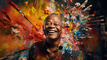 Painter's joyful expression and paletteの素材