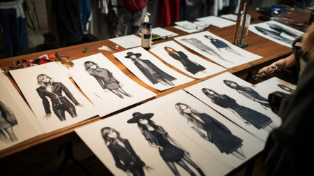 Fashion designers working on a new collection of clothes in the studioの素材
