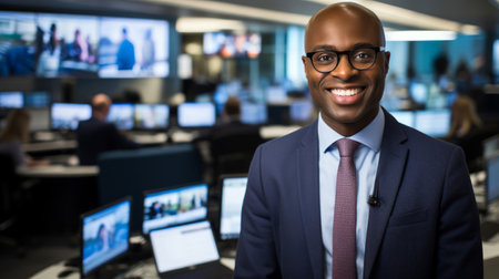 Portrait of african american businessman working on computer in officeの素材