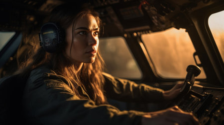 Detail-oriented female pilot close-up portraitの素材