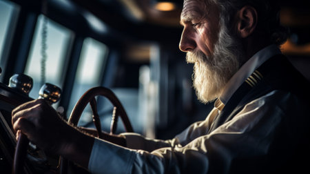 Captain's hands on ship's wheelの素材