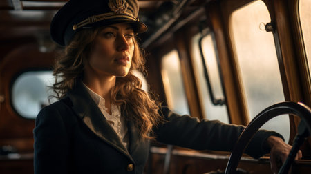 Riverboat captain pilots steam-powered vessel through riverの素材