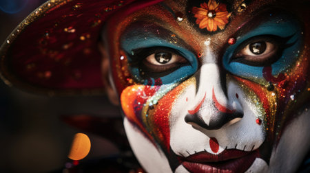 Clown prepares for magical trick with intense spotlightの素材