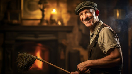 Jovial chimney sweep by fireplaceの素材