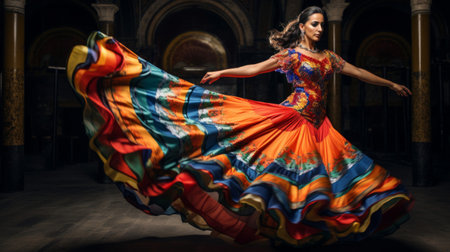 Colorful dress of flamenco dancer mid-twirlの素材