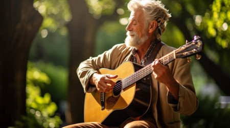Serene folk singer with acoustic guitarの素材