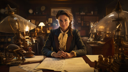 Bibliographer with handwritten notes and artifactsの素材