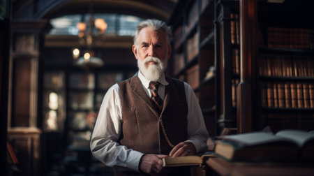 Bibliophile among ancient bookshelvesの素材