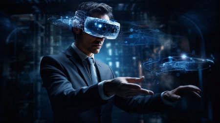 Secretary confidently navigates virtual reality interfaceの素材