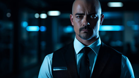 Agent in formal wear bathed in professionalism's blue lightの素材