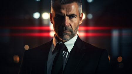 Agent in suit underlined authority dramatic lightingの素材