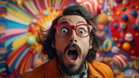 Animator's expressive features vibrant patterned backdropの素材