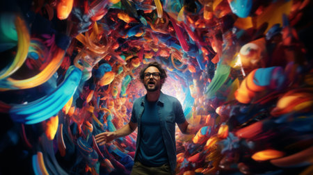 Animator energy captured in vibrant color kaleidoscopeの素材