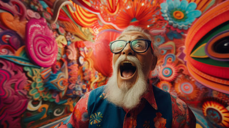 Enthusiastic animator expressive in vibrant animated settingの素材