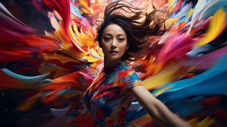 Artist surrounded by vibrant energetic color whirlwindの素材