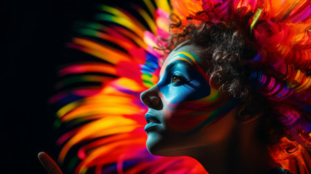 Animated performer portrait surrounded by bright colorsの素材