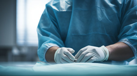 Surgeon's precision steady hands in sterile settingの素材