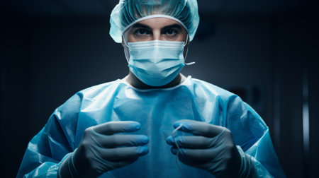 Determined surgeon gloved hands consistent white lightの素材