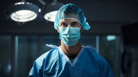 Medical professional in surgeon's attire steady bright lightの素材