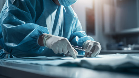 Surgeon's hands meticulous precision sterile whiteの素材