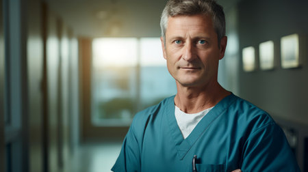 Dedicated medical professional in natural light scrubsの素材