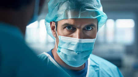 Focused surgeon in consistent white light confidenceの素材
