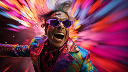 Entertainer in vibrant color whirl dynamic energy capturedの素材