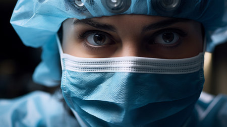 Surgeon intensity focused eyes hands clinical settingの素材
