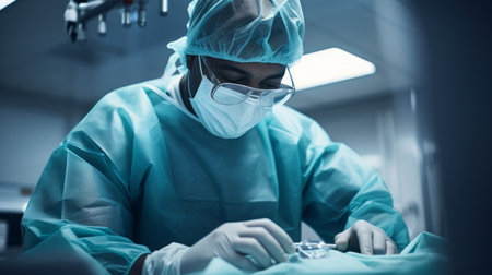 Skill of surgeon's hands sterile white environmentの素材