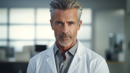Professional surgeon in lab coat under even lightingの素材
